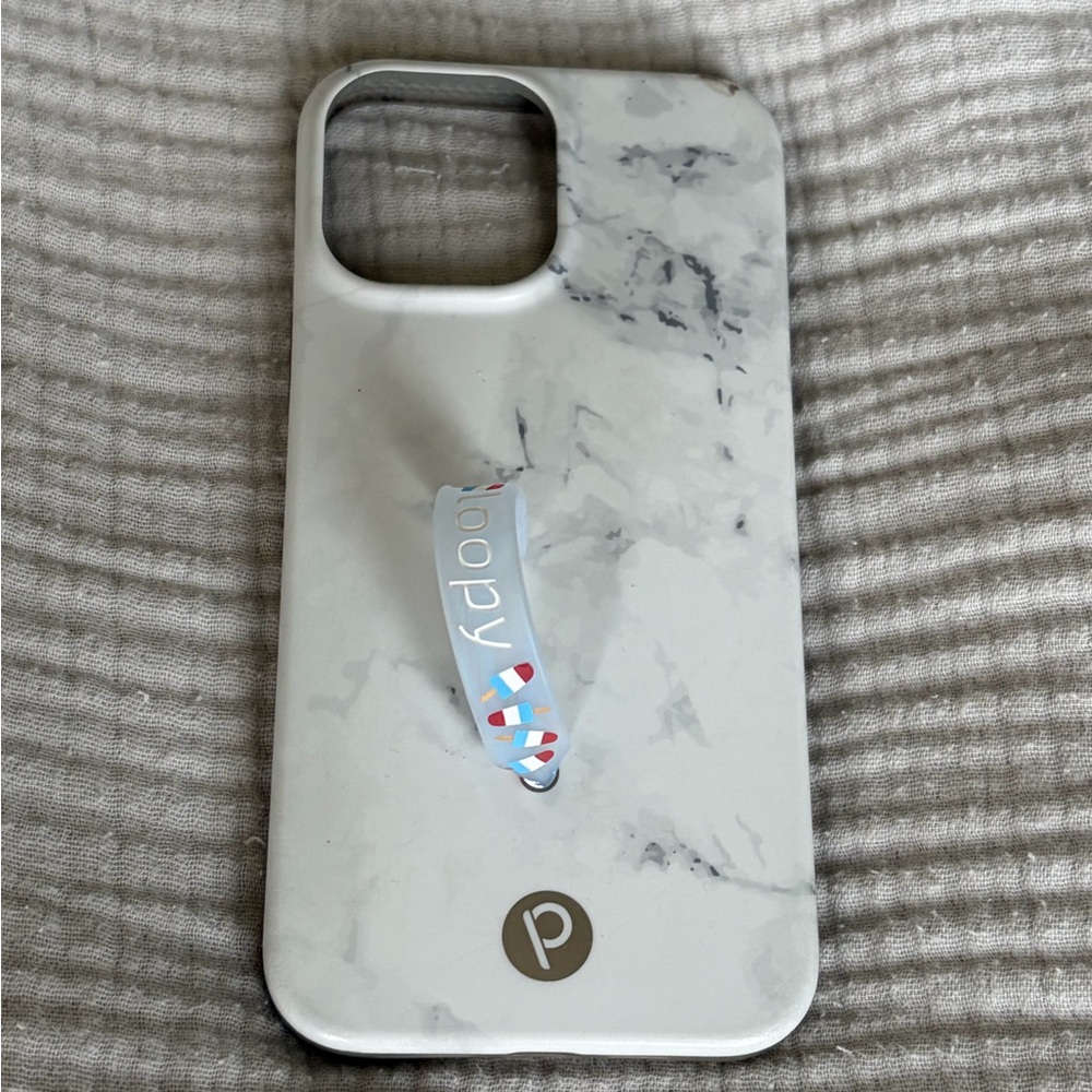 Poopy Marble Pattern White Phone Case with Grip Ring